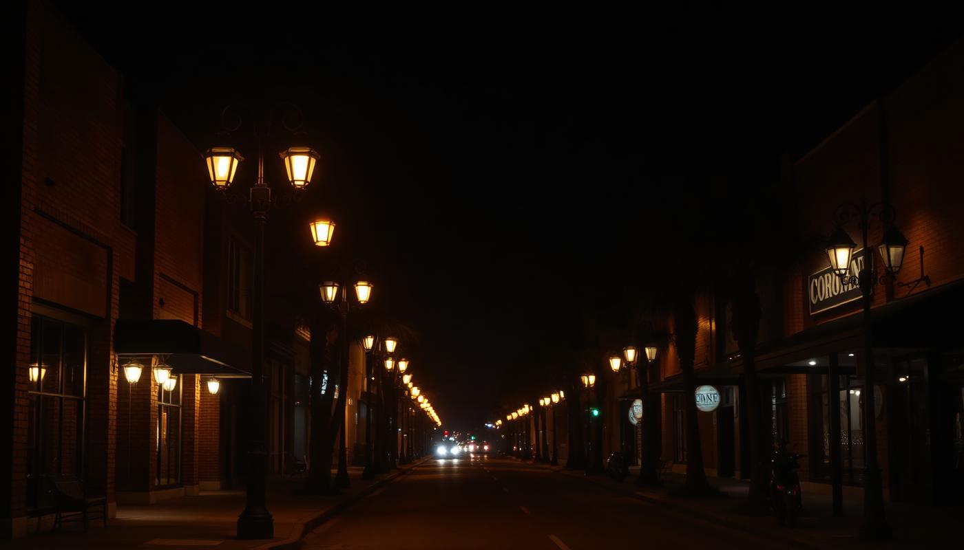 Downtown Corona street at night