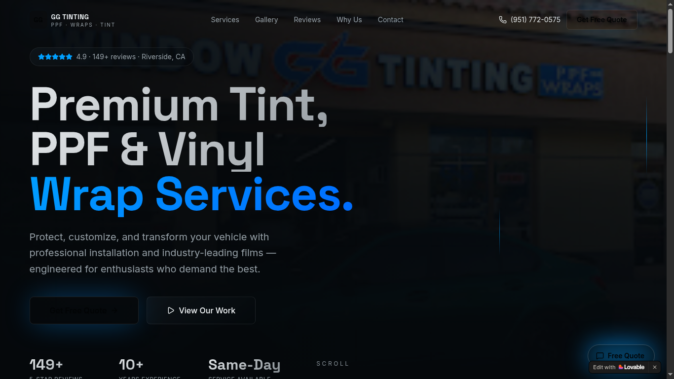 GG Tinting - PPF · Wraps · Tint website by Crown Web Co.