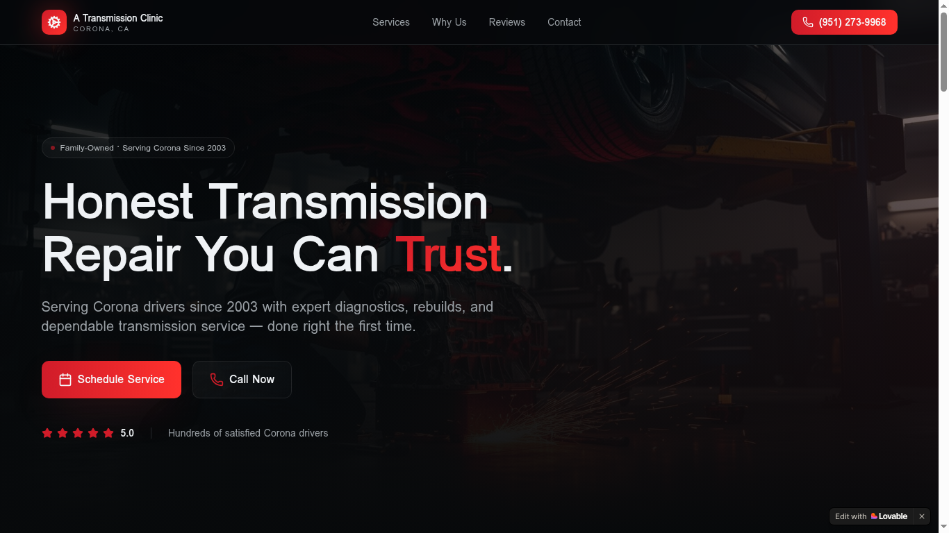 A Transmission Clinic - Auto Repair website by Crown Web Co.